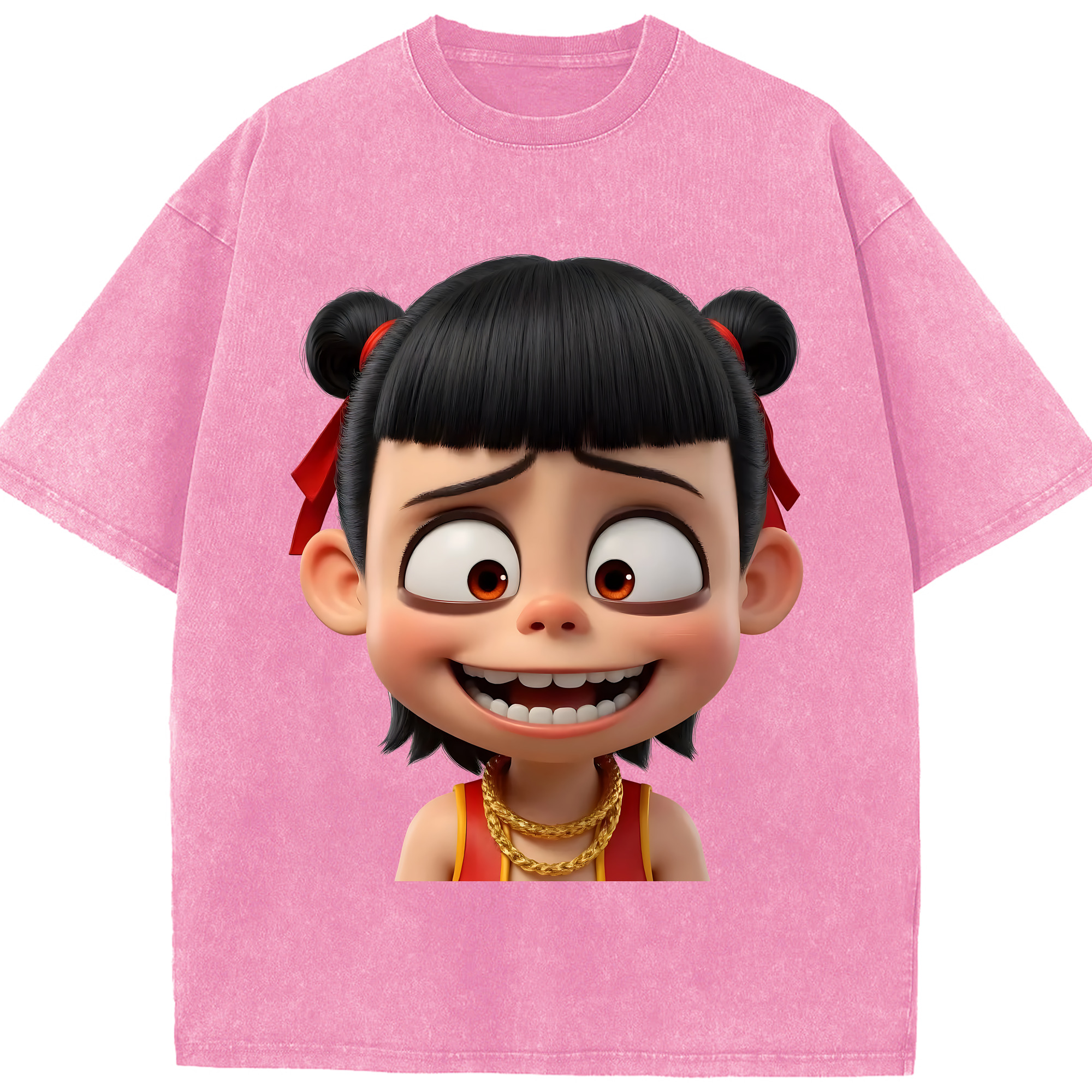 （画像用） Ne Zha 2 ナタ 魔童の大暴れ 綿100% ヴィンテージ風 半袖Tシャツ（フロントプリント）
